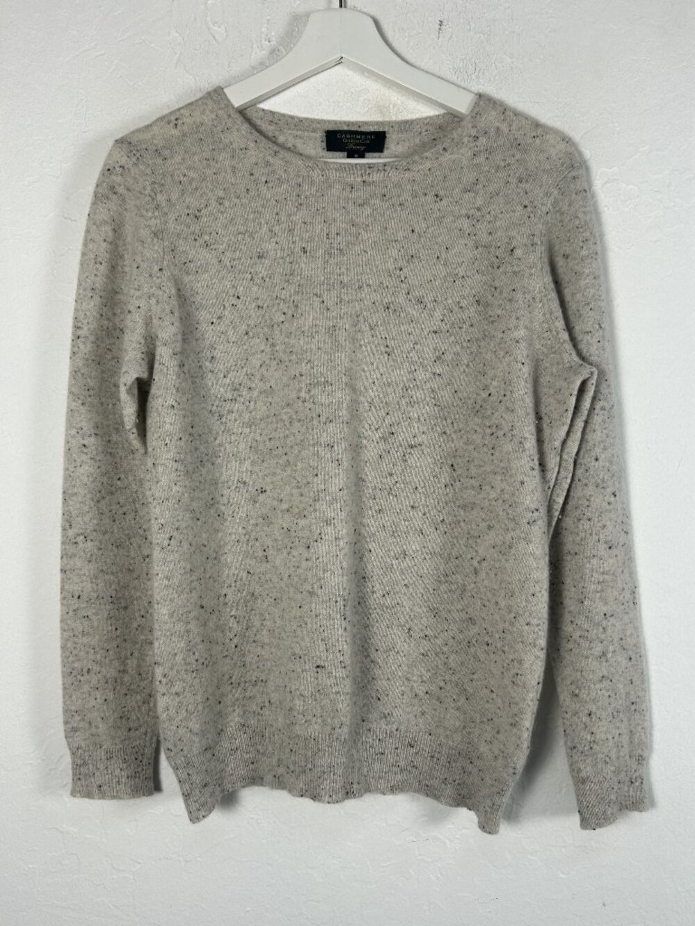 Charter Club Luxury Women Medium 100% Cashmere Sweater Oatmeal Speckled Crewneck